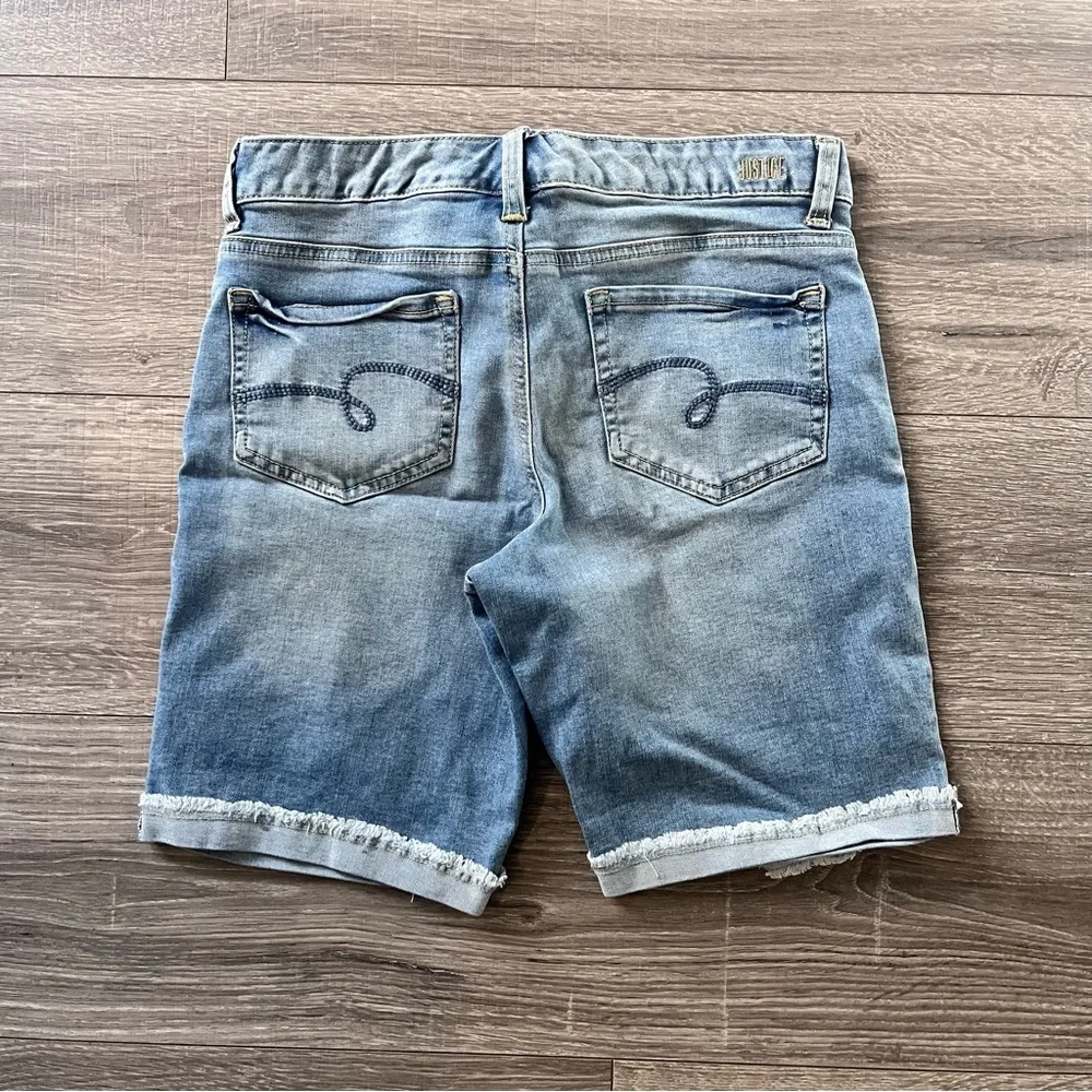 girls justice size 12 plus jean shorts 8.5in inseam summer cuffed hem‎ med wash